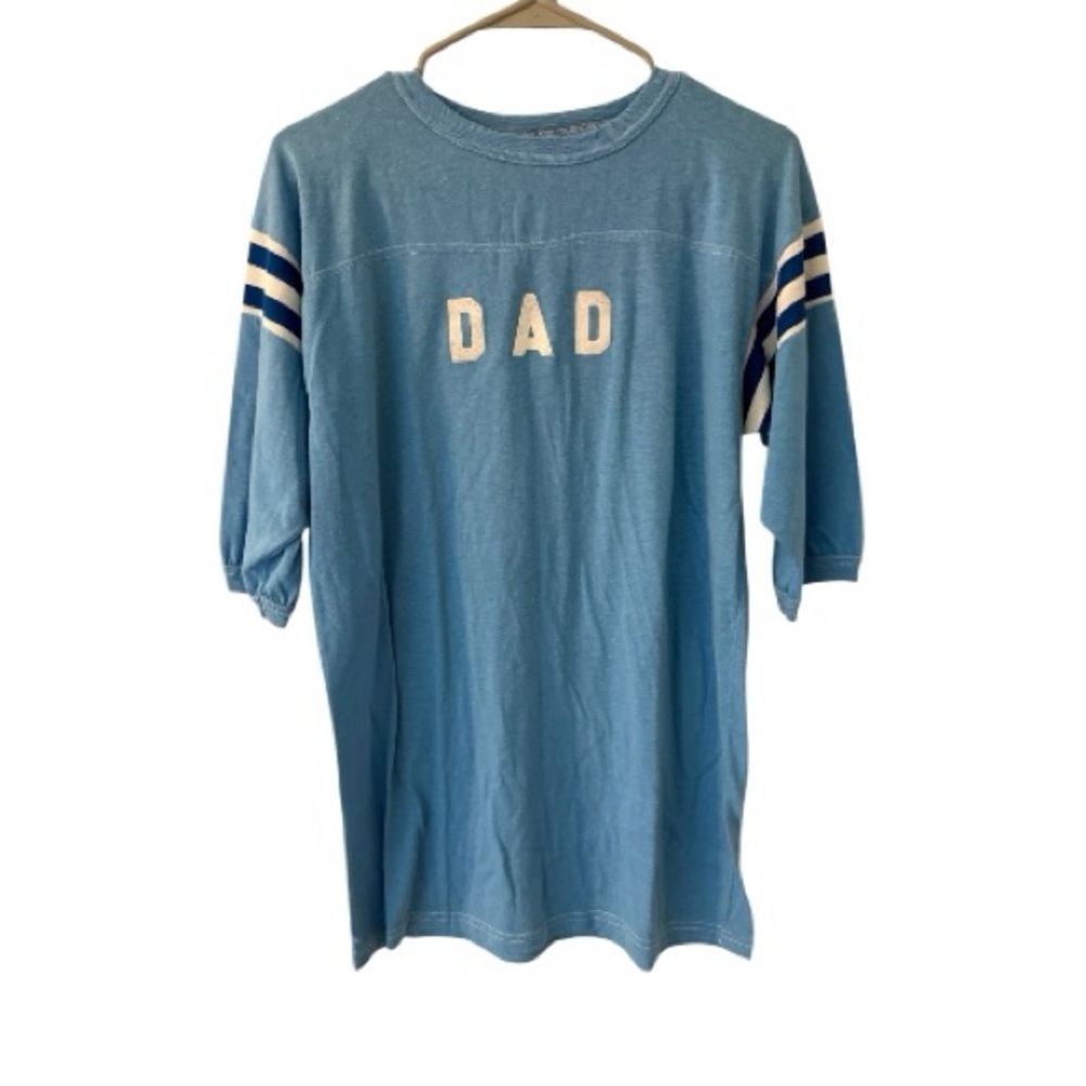 Vintage Blue 'DAD' T-Shirt with Striped Sleeves